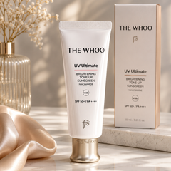 The Whoo UV Ultimate Brightening Tone-Up Sunscreen on a neutral background